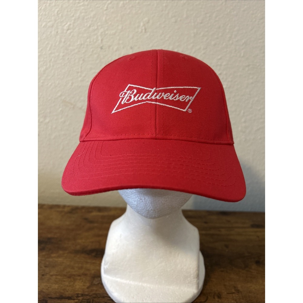 New Budweiser Beer Hat Cap Adjustable Red White Embroidered Logo